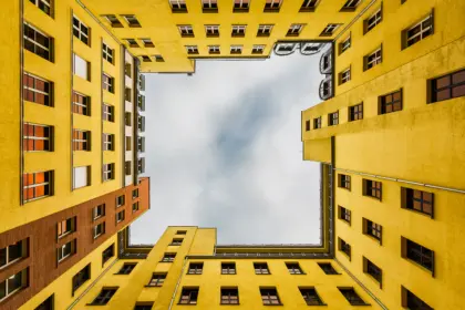 BERLIN - DEC 2017:  Inner Courtyard of typical Berlin appartment building, Quartier Schützenstraße, Berlin Mitte